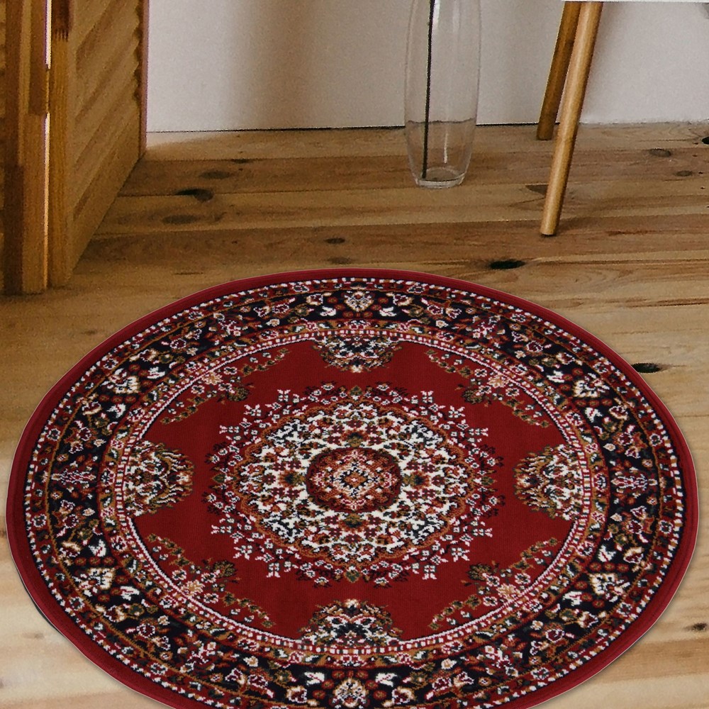 Maestro Traditional Vintage Medallion Circle Rugs in Red